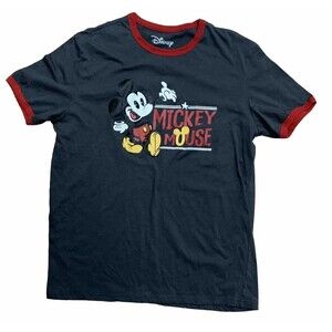 Disney Mickey Mouse Size  XL Dark Gray T Shirt with Red Trim EUC Short Sleeve